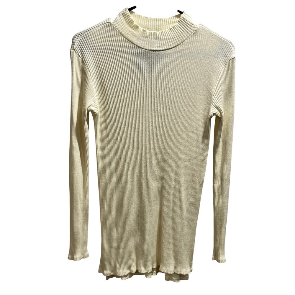 Simon Miller Women Rib Knit Ivory Neptune Long Sleeve Mock Neck Ribbed Top sz Sm